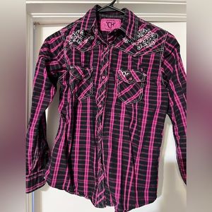 Girls Cowgirl Hardware size large long sleeve button up shirt